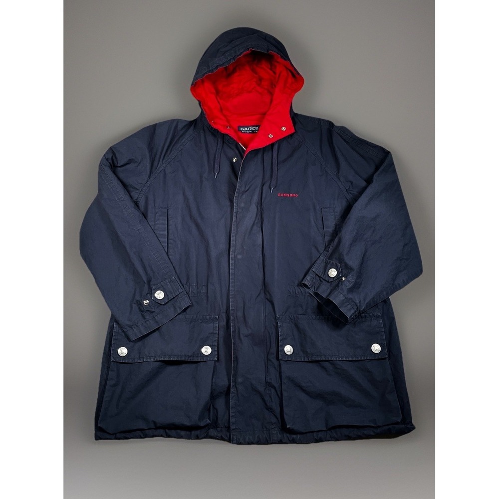 Vintage Nautica Competition Sailing Jacket Men M Hooded Branded Snaps/Zipper